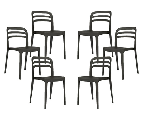 Set 6 scaune gradina, terasa RAKI ASPEN culoare neagra, 43,9x51xh81,7cm, polipropilena/fibra sticla