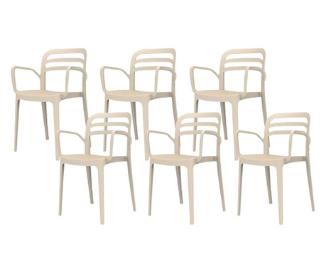 Set 6 scaune terasa cu brate RAKI ASPENDOS culoare bej, 54,5x51xh81,6cm, polipropilena cu fibra de sticla