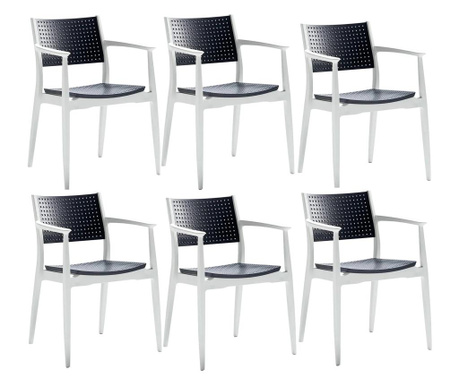 Set 6 scaune dining/cafenea RAKI SEGINIUS alb/antracit 58x54xh82cm din polipropilena cu fibra de sticla
