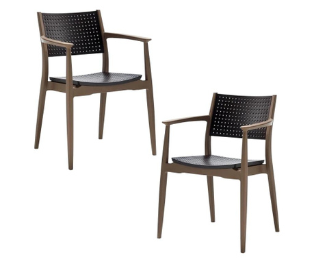 Set 2 scaune dining/cafenea RAKI SEGINIUS maro/bej 58x54xh82cm din polipropilena cu fibra de sticla