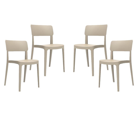 Set 4 scaune bucatarie, terasa RAKI PANO culoare bej, 47,1x51,1xh81,9cm, polipropilena/fibra sticla
