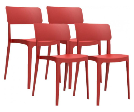 Set 4 scaune RAKI PANO culoare rosie, 47,1x51,1xh81,9cm, polipropilena/fibra sticla