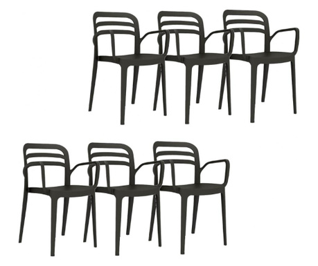 Set 6 scaune gradina, terasa cu brate RAKI ASPENDOS culoare neagra, 54,5x51xh81,6cm, polipropilena cu fibra de sticla