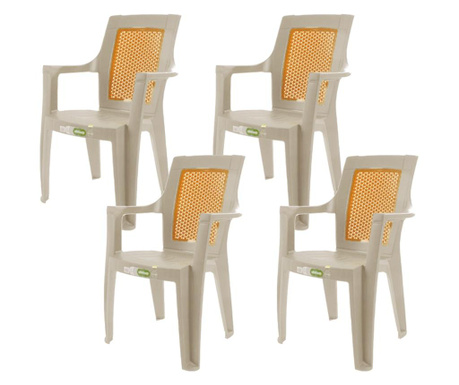 Set 4 scaune cu cotiere RAKI ELEGANCE MATTED 62x57xh88cm din polipropilena, cappuccino