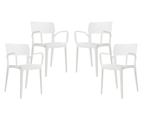 Set 4 scaune bucatarie cu brate RAKI PANORA culoare alb, 54,5x51xh81,9cm, polipropilena cu fibra de sticla