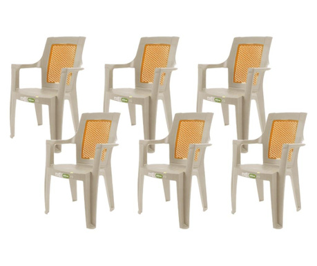 Set 6 scaune cu cotiere RAKI ELEGANCE MATTED 62x57xh88cm din polipropilena, cappuccino