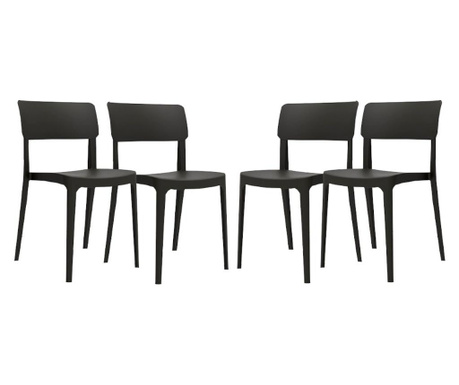 Set 4 scaune balcon RAKI PANO culoare neagra, 47,1x51,1xh81,9cm, polipropilena/fibra sticla