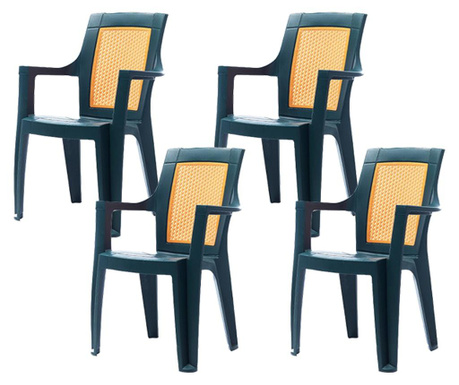 Set 4 scaune cu cotiere RAKI ELEGANCE MATTED 62x57xh88cm din polipropilena, verde