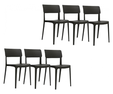 Set 6 scaune gradina, terasa RAKI PANO culoare neagra, 47,1x51,1xh81,9cm, polipropilena/fibra sticla