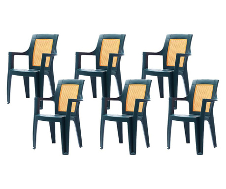 Set 6 scaune cu cotiere RAKI ELEGANCE MATTED 62x57xh88cm din polipropilena, verde