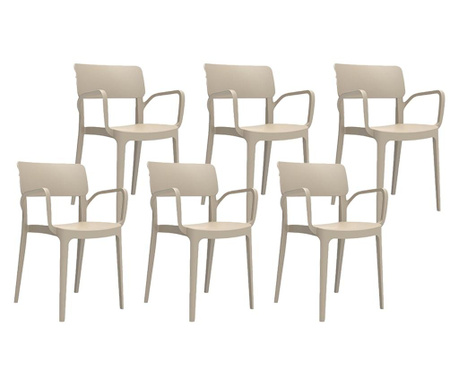 Set 6 scaune terasa cu brate RAKI PANORA culoare bej, 54,5x51xh81,9cm, polipropilena cu fibra de sticla