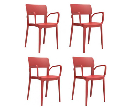 Set 4 scaune cu brate RAKI PANORA culoare rosie, 54,5x51xh81,9cm, polipropilena cu fibra de sticla