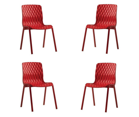 Set 4 scaune bucatarie,terasa RAKI ROYAL culoare rosie, 50x52xh83cm, polipropilena/fibra sticla