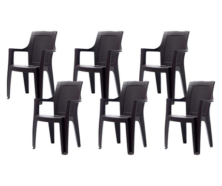 Set 6 scaune cu cotiere RAKI ELEGANCE RATTAN 62x57xh88cm din polipropilena, maro