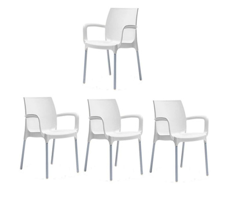 Set 4 scaune pentru curte RAKI SUNSET culoare alba 55x58xh82cm