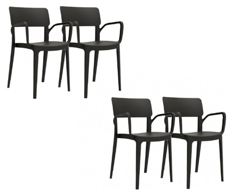 Set 4 scaune balcon cu brate RAKI PANORA culoare neagra, 54,5x51xh81,9cm, polipropilena/fibra sticla