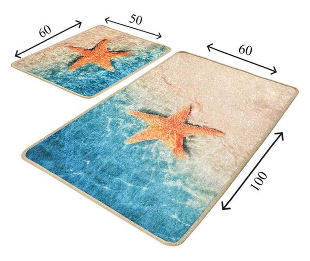 Set covoare baie Chilai Home 359CHL2384, 2 bucati, tesatura catifea 100% antibacteriana, Multicolor