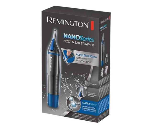 Trimmer Remington Nano Series NE3850 pentru nas si urechi, 2 capete, pivotant, varf rotunjit, negru/albastru