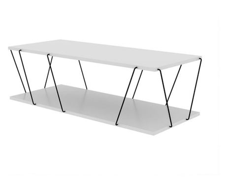 Холна маса Kalune Design 854KLN2812, 120х50 см, 2 нива, Меламиново покритие/метал, Бял/черен