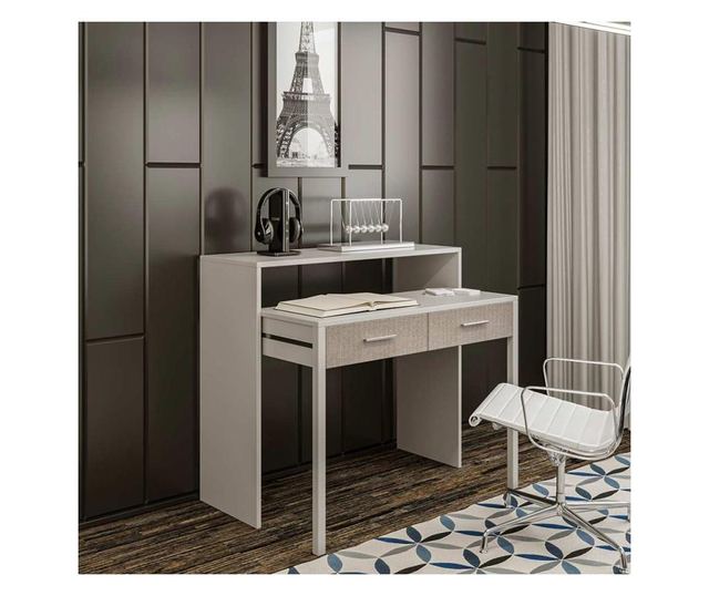 Бюро - шкаф Kalune Design 854KLN1505, 99х66 см, 2 чекмеджета, Меламиново покритие, Бял