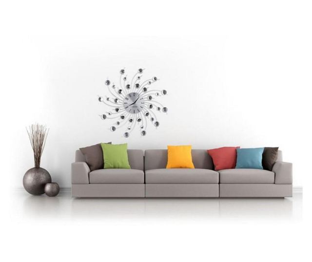 Ceas de perete Esperanza Geneva EHC004, 50 cm diametru, Elemente de cristal, Argintiu