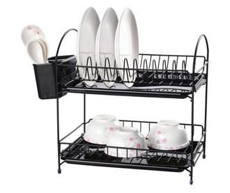 Uscător de vase Rosberg R53000E, 34 cm, Cu 2 tăvi, Suport pentru ustensile, Negru