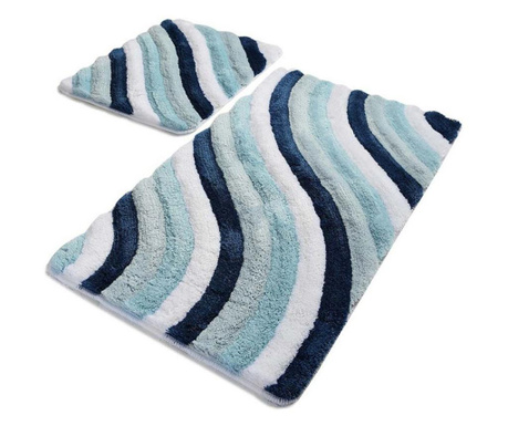 Комплект килими за баня Chilai Home 359CHL2226, 2 части, 100% антибактериална акрилна тъкан, Син/многоцветен
