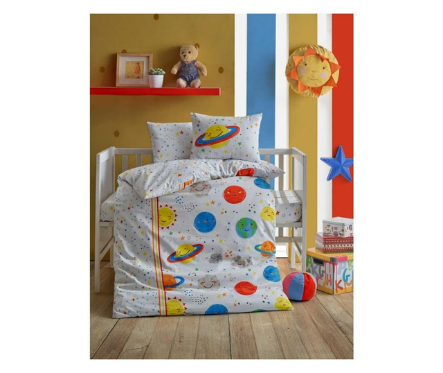 Set lenjerie de pat copii Cotton Box 129CTN3050, 4 buc, Cotton Ranforce, Plic 100x150, Cearşaf 120x150, Multicolor