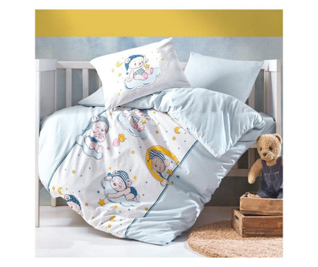 Детски спален комплект Cotton Box 129CTN3042, 3 части, памук ранфорс, плик 100x150, чаршаф 120x150, син
