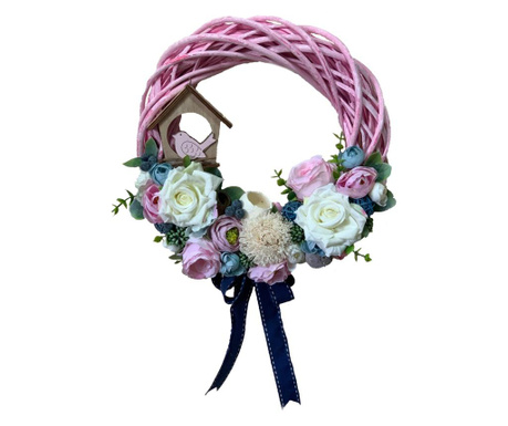 Coronita decorativa, handmade, roz, albastru, 32 cm