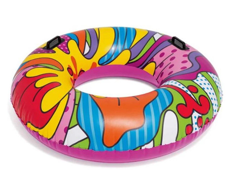 Colac de inot pentru piscina si plaja, cu manere, diametru 1.2 m, multicolor, Topi Toy