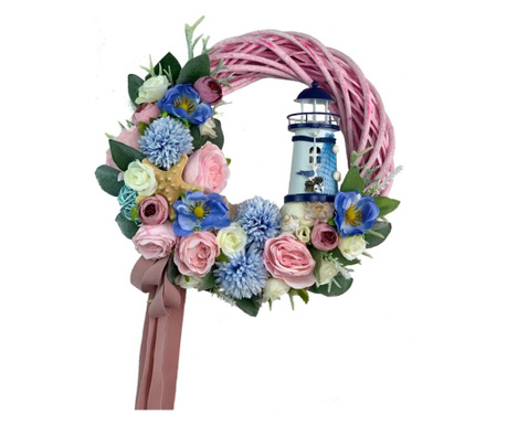 Coronita decorativa de vara, roz, bleu, 34 cm