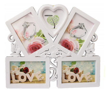 Pufo Рамка за снимки True Love, модел с 5 снимки, бяла, 33 x 29 cm, бяла