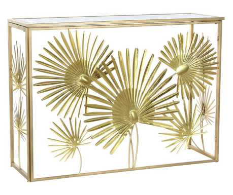 Modern Arany konzolasztal tükrös asztallappal nagy leveles