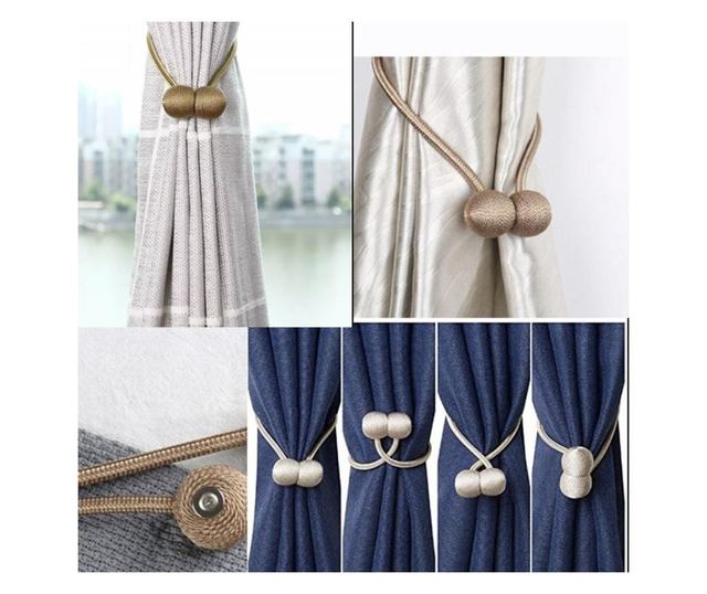 Cordon de strangere Pufo pentru draperie sau perdea cu magnet, maro