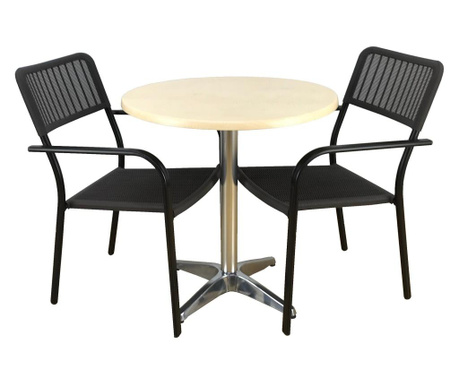 Set 2 scaune CAMPMAN cu brate, maro, masa rotunda D70cm AGMA HORECA MAPLE cu blat werzalit si baza aluminiu