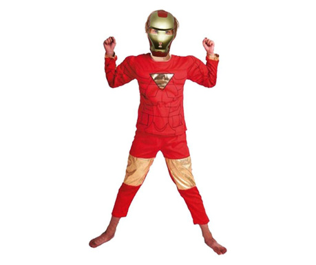 Детски костюм iron man, размер m, 5 - 7 години, 110-120 см, червен, включена пластмасова маска