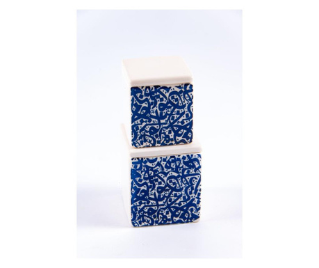 Set 2 recipiente bleu din ceramica pentru condimente/zahar/orez/diverse, realizate manual