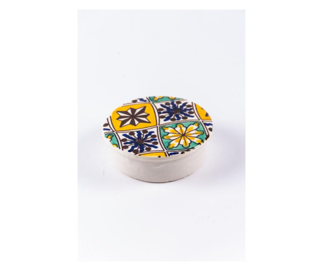 Cutie decorativa rotunda losange din ceramica, realizata manual  11x4 cm