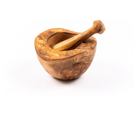 Mojar cu pistil, din lemn de maslin, rustic 14 cm  12x16 cm