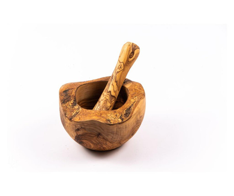 Mojar cu pistil din lemn de maslin rustic 18 cm
