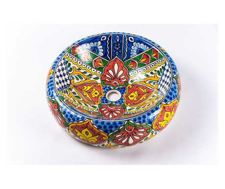 Lavoar rotund sandra, multicolor, din ceramica pictat manual, montaj pe blat 43x43x13 cm