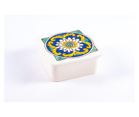 Cutie decorativa patrata fleur blanche din ceramica, realizata manual  16x16x7 cm