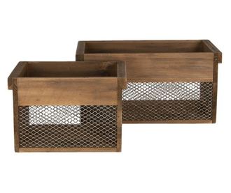 2 db barna fém fa tárolódoboz készlet 32x19x16 cm