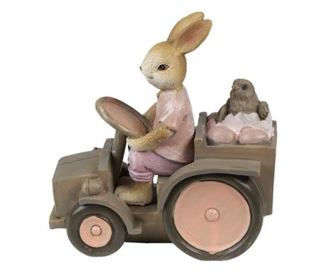 Uskršnji zec figurica s poliratanskim traktorom 13x7x12 cm