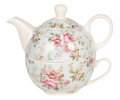 Set čajnikov s porcelanasto skodelico, cvetlično dekoracijo 16x10x14 cm