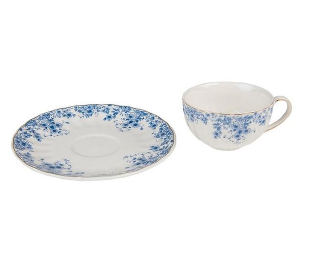 Set 4 porcelanastih skodelic in krožničkov 12x9x5, Ø15x2 cm