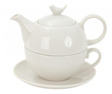 Комплект чайник с чаша От керамика Бял 16x15x14 См
