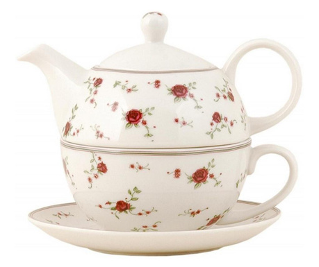 Комплект чайник с чаша От порцелан флорален модел Червен 17x15x14 См