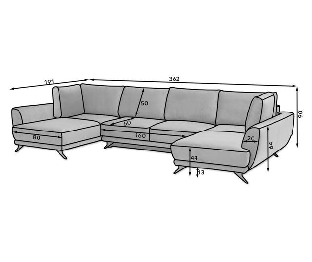 Разтегателен ъглов диван Larco 362X 191X 90 - Vivre